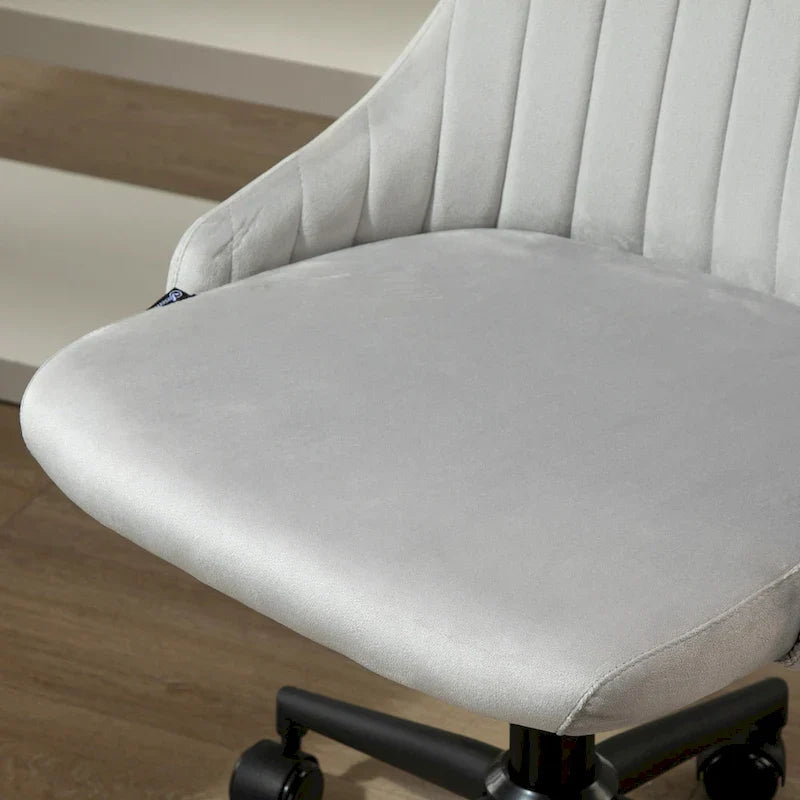 Chaise de bureau à dossier mi-haut en velours, pivotante et festonnée, pour bureau à domicile ou chambre