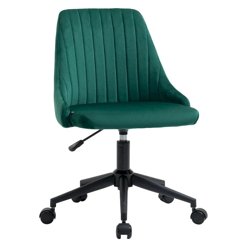 Chaise de bureau à dossier mi-haut en velours, pivotante et festonnée, pour bureau à domicile ou chambre