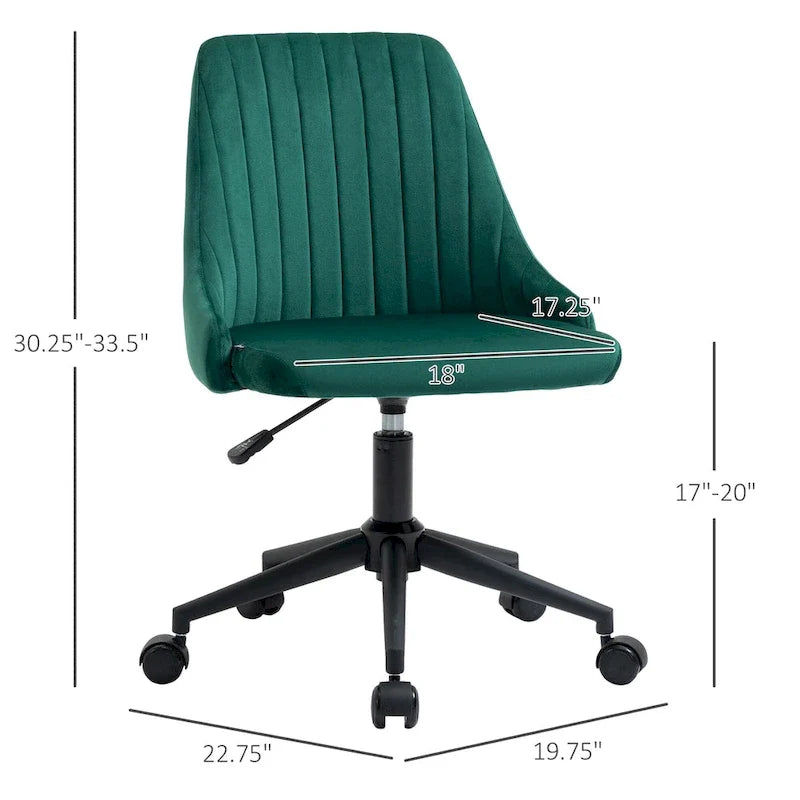 Chaise de bureau à dossier mi-haut en velours, pivotante et festonnée, pour bureau à domicile ou chambre