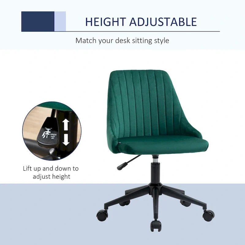 Chaise de bureau à dossier mi-haut en velours, pivotante et festonnée, pour bureau à domicile ou chambre