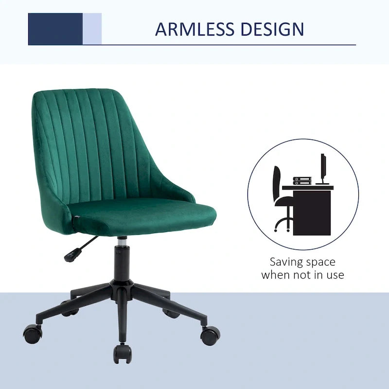 Chaise de bureau à dossier mi-haut en velours, pivotante et festonnée, pour bureau à domicile ou chambre