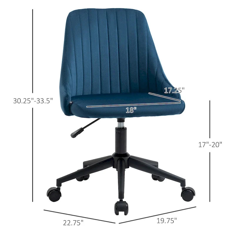 Chaise de bureau à dossier mi-haut en velours, pivotante et festonnée, pour bureau à domicile ou chambre