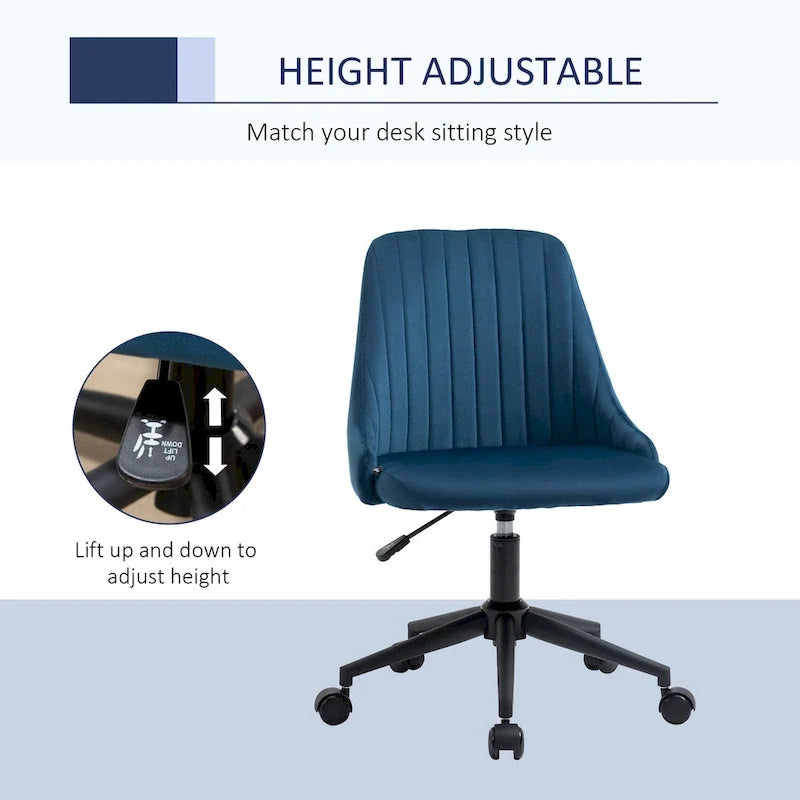 Chaise de bureau à dossier mi-haut en velours, pivotante et festonnée, pour bureau à domicile ou chambre