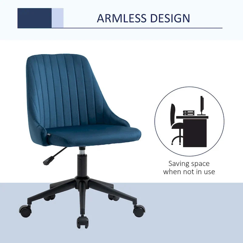 Chaise de bureau à dossier mi-haut en velours, pivotante et festonnée, pour bureau à domicile ou chambre