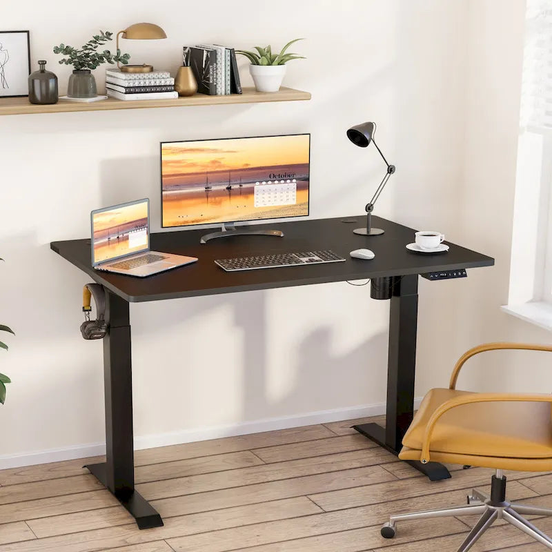 Bureau assis-debout électrique réglable en hauteur avec plateau en panneaux assemblés