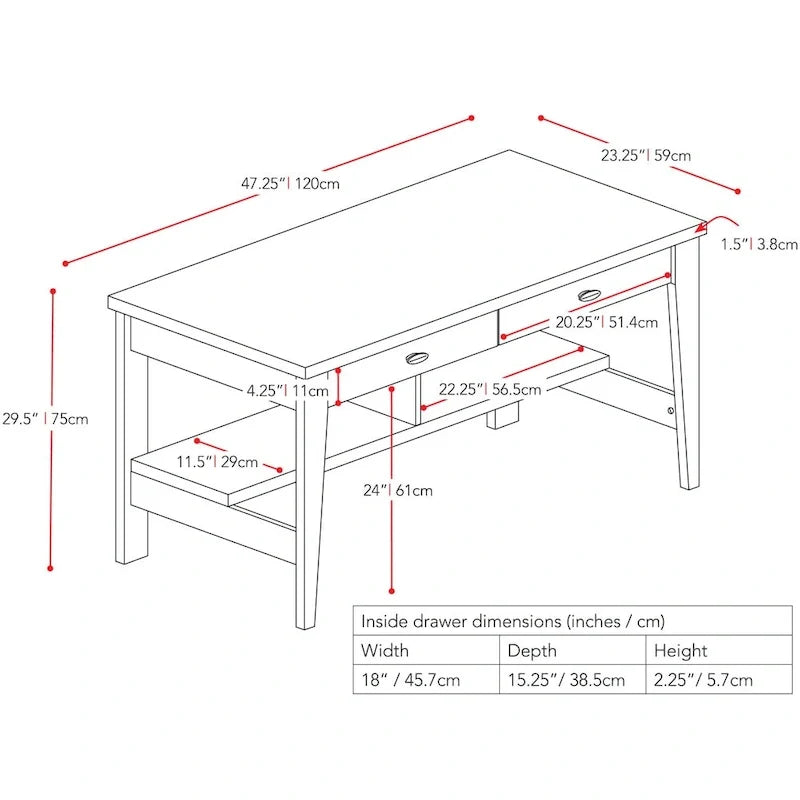 2-Drawer Small Desk with Shelves