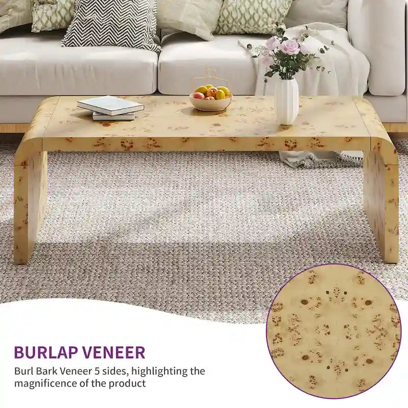 Arched Burl Leather Coffee Table