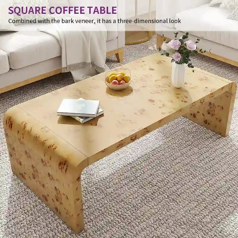 Arched Burl Leather Coffee Table