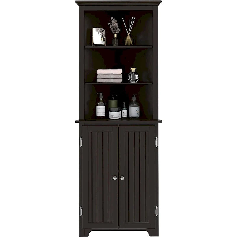 Tall Corner Cabinet, Free Standing Corner Storage Cabinet with Doors and Adjustable Shelves