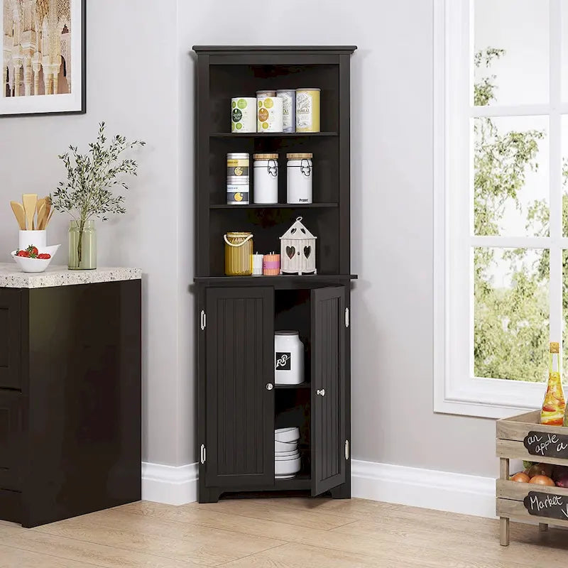 Tall Corner Cabinet, Free Standing Corner Storage Cabinet with Doors and Adjustable Shelves