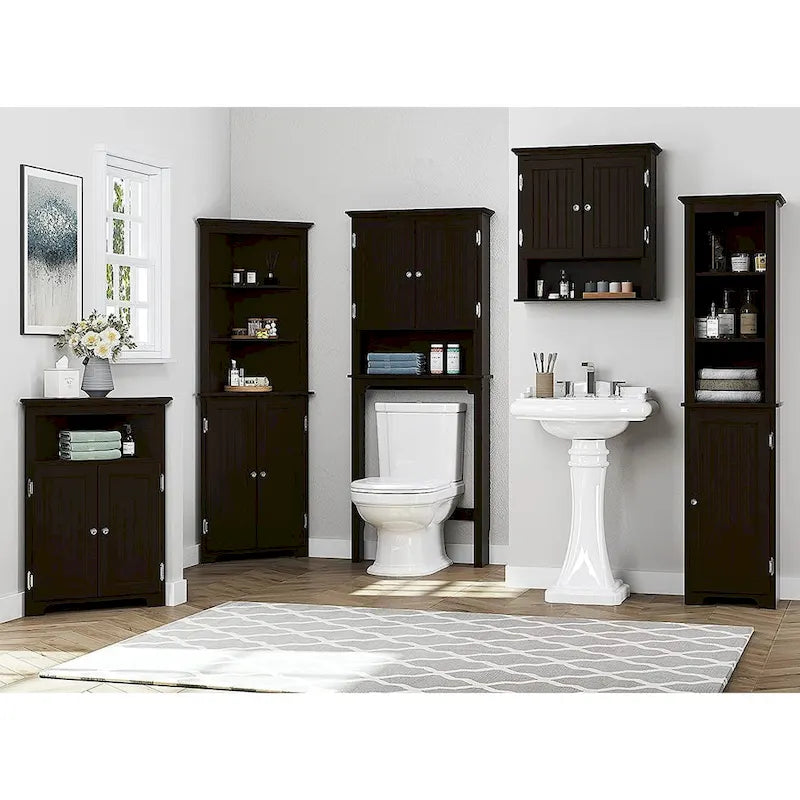Tall Corner Cabinet, Free Standing Corner Storage Cabinet with Doors and Adjustable Shelves