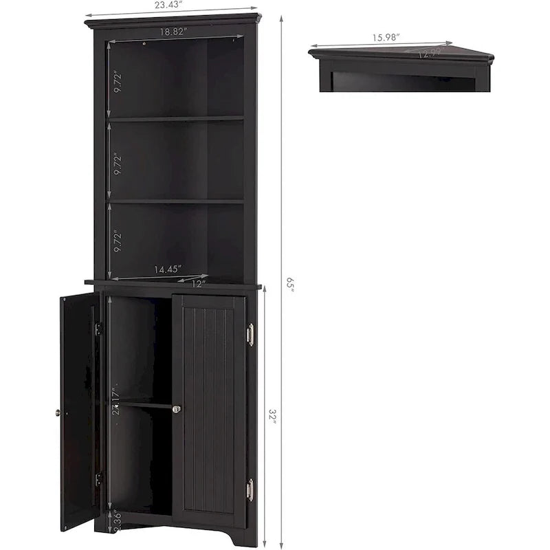 Tall Corner Cabinet, Free Standing Corner Storage Cabinet with Doors and Adjustable Shelves