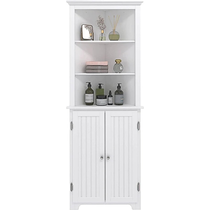 Tall Corner Cabinet, Free Standing Corner Storage Cabinet with Doors and Adjustable Shelves