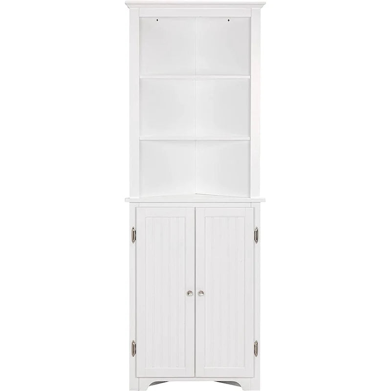 Tall Corner Cabinet, Free Standing Corner Storage Cabinet with Doors and Adjustable Shelves