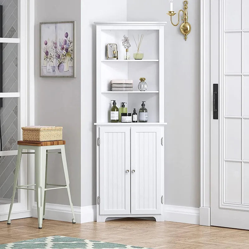 Tall Corner Cabinet, Free Standing Corner Storage Cabinet with Doors and Adjustable Shelves