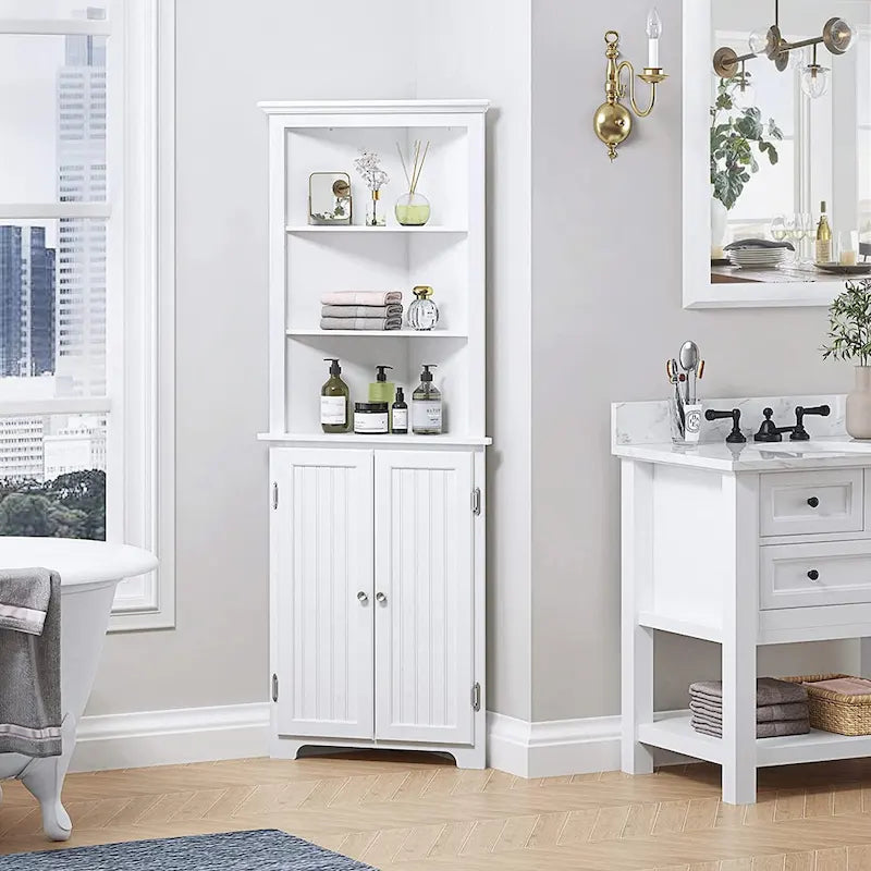 Tall Corner Cabinet, Free Standing Corner Storage Cabinet with Doors and Adjustable Shelves
