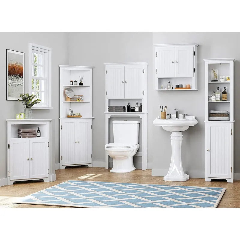 Tall Corner Cabinet, Free Standing Corner Storage Cabinet with Doors and Adjustable Shelves