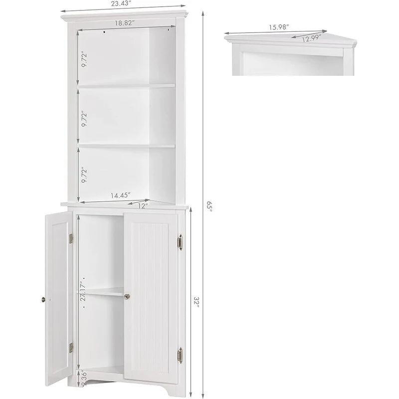 Tall Corner Cabinet, Free Standing Corner Storage Cabinet with Doors and Adjustable Shelves