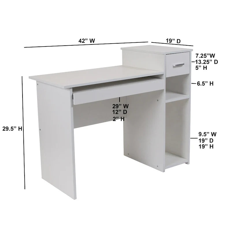 Bureau d'ordinateur avec étagères et tiroir