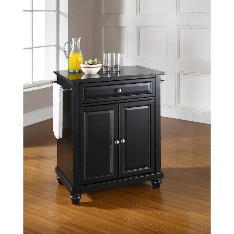 Crosley Cambridge Solid Black Granite Top Portable Kitchen Island in Black Finish - 18d x 31w x 35h