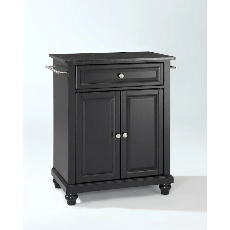 Îlot de cuisine portable avec plateau en granit noir massif, finition noire - 18d x 31w x 35h