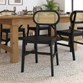 Woven Back Wood Framed Cane Rattan Chairs with Wood Seats