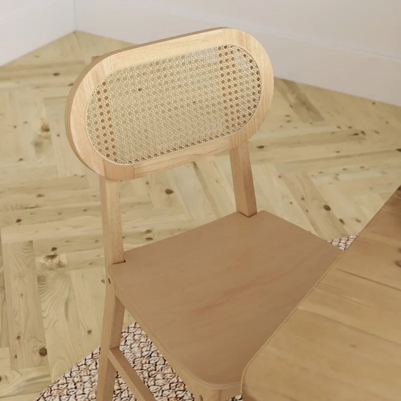 Chaises en rotin tressé avec dossier tressé, cadre en bois et assise en bois