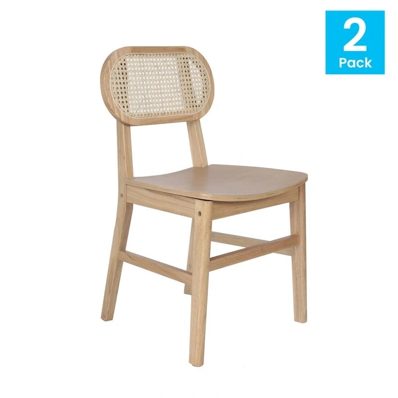 Woven Back Wood Framed Cane Rattan Chairs with Wood Seats