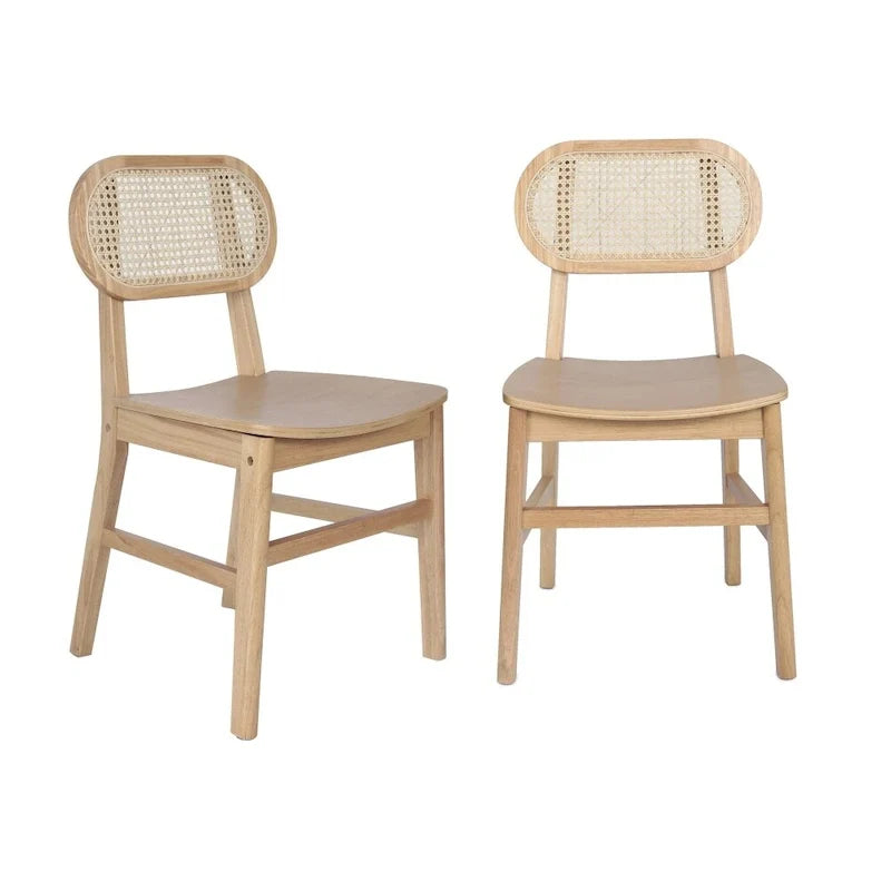 Chaises en rotin tressé avec dossier tressé, cadre en bois et assise en bois