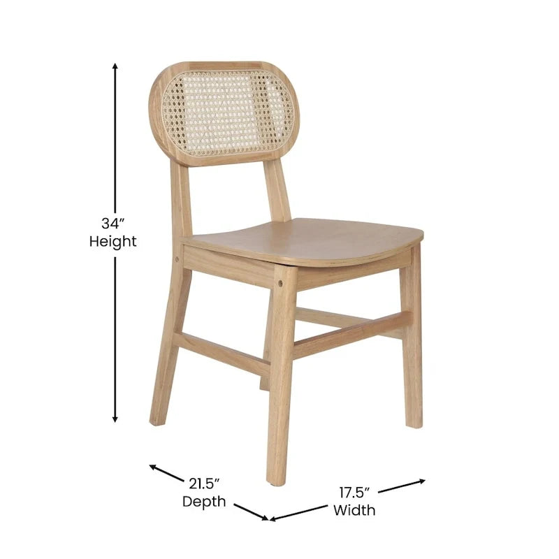 Woven Back Wood Framed Cane Rattan Chairs with Wood Seats