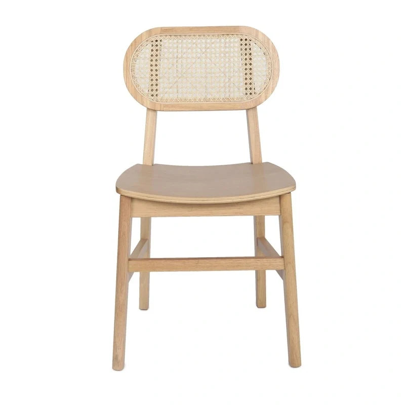 Woven Back Wood Framed Cane Rattan Chairs with Wood Seats