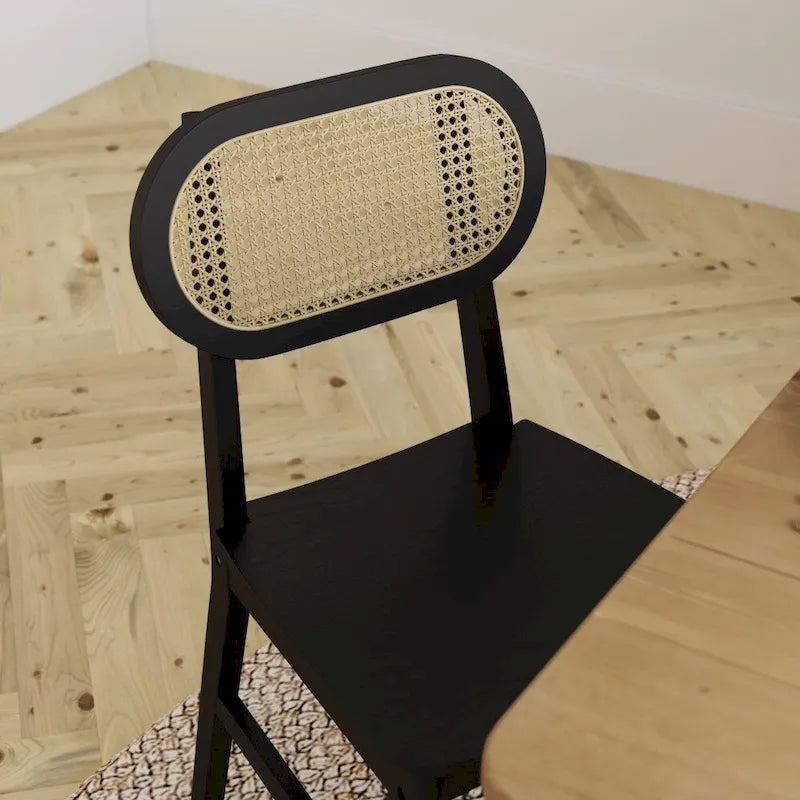 Woven Back Wood Framed Cane Rattan Chairs with Wood Seats