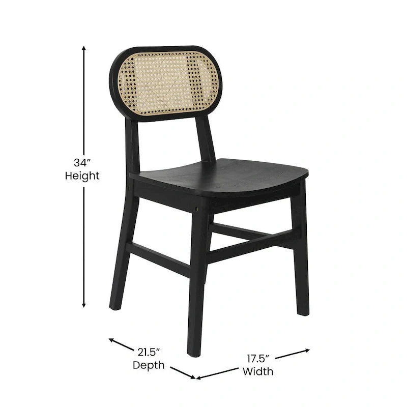 Woven Back Wood Framed Cane Rattan Chairs with Wood Seats
