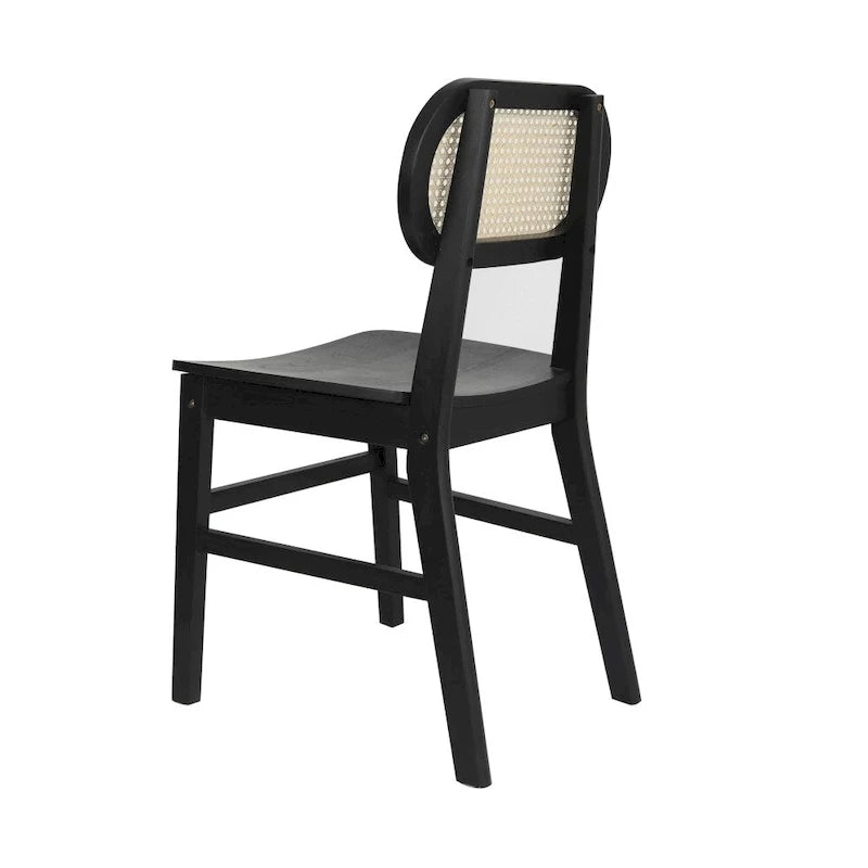 Woven Back Wood Framed Cane Rattan Chairs with Wood Seats