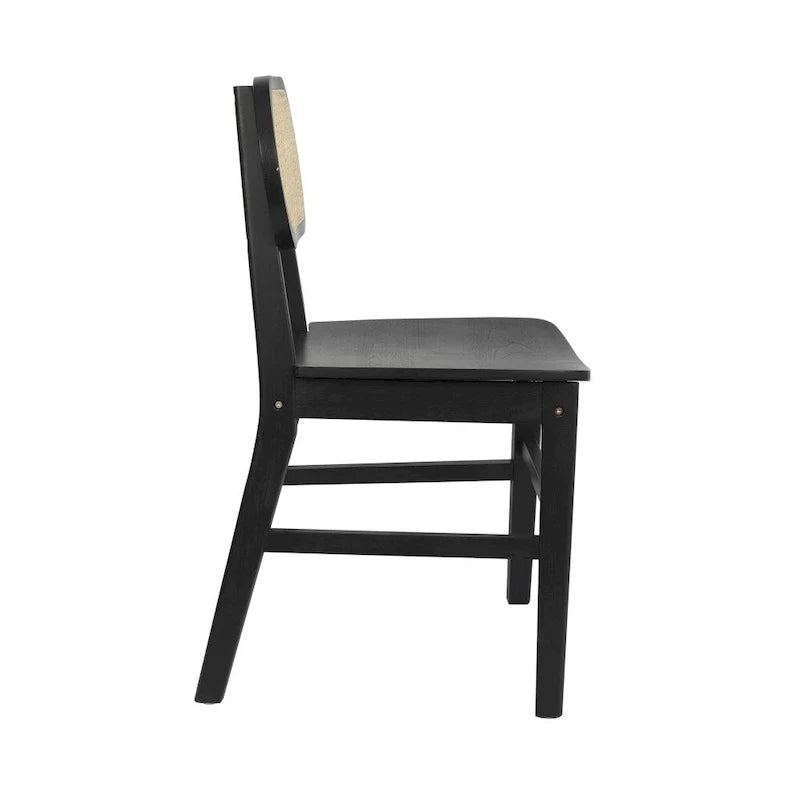 Woven Back Wood Framed Cane Rattan Chairs with Wood Seats