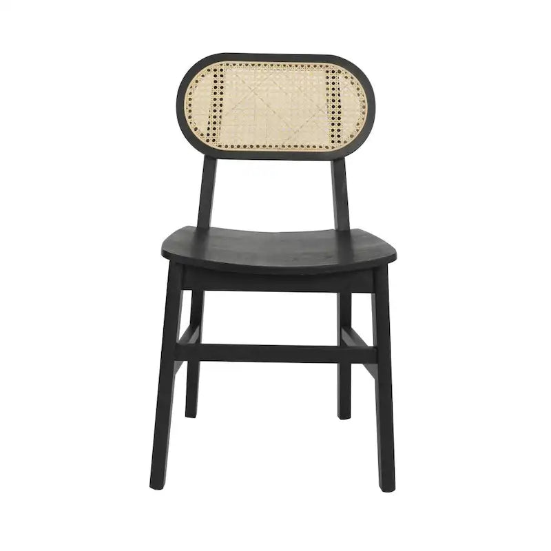 Woven Back Wood Framed Cane Rattan Chairs with Wood Seats