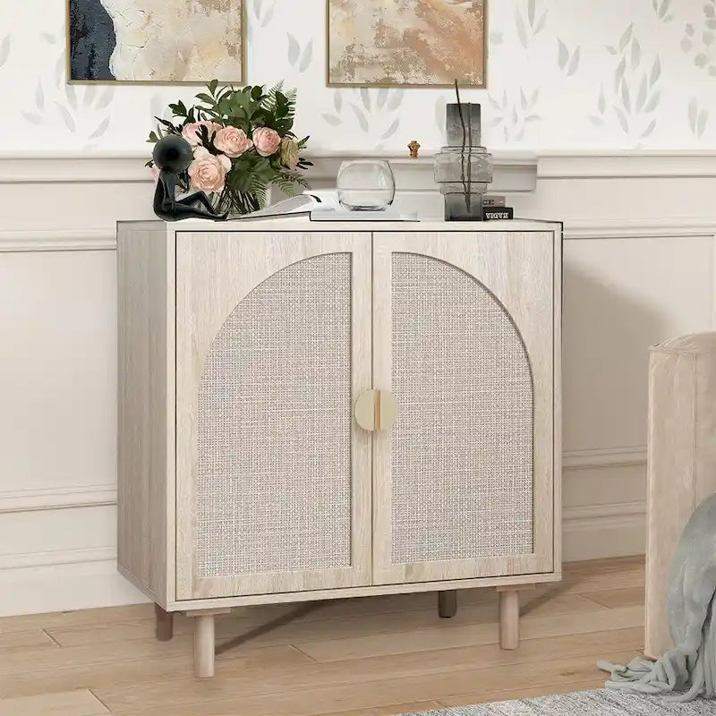 Buffet de rangement d’appoint en rotin avec portes, buffet bahut - 29.53Lx15.75Wx31.5H