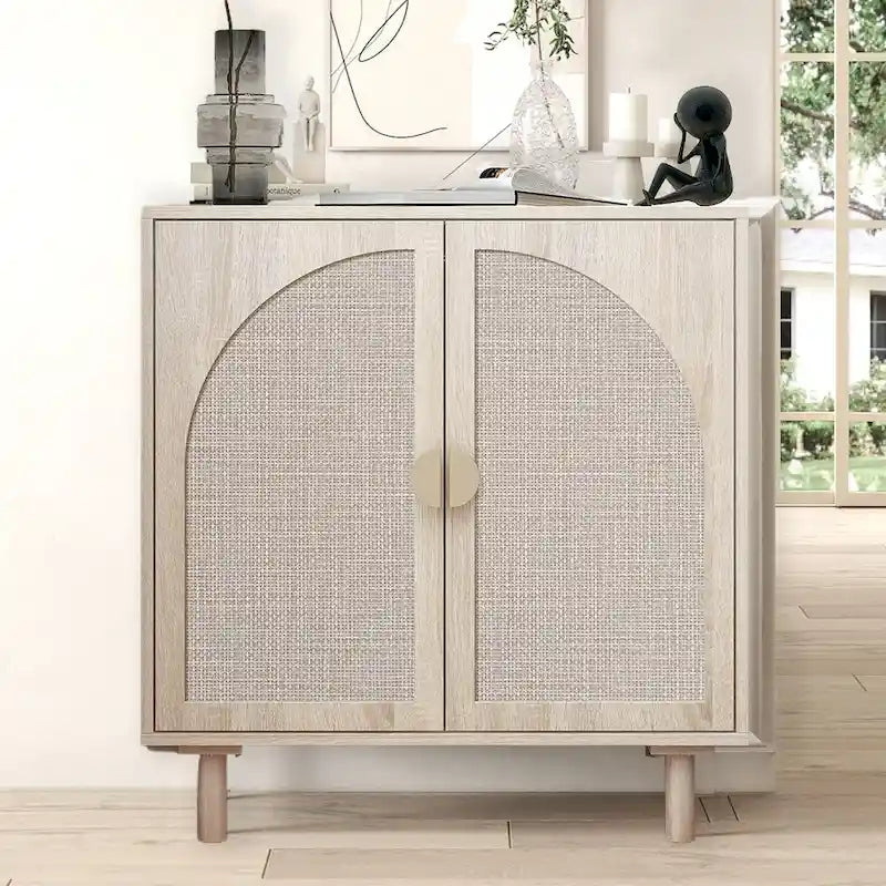 Buffet de rangement d’appoint en rotin avec portes, buffet bahut - 29.53Lx15.75Wx31.5H
