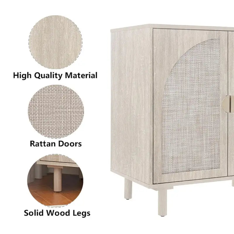 Buffet de rangement d’appoint en rotin avec portes, buffet bahut - 29.53Lx15.75Wx31.5H
