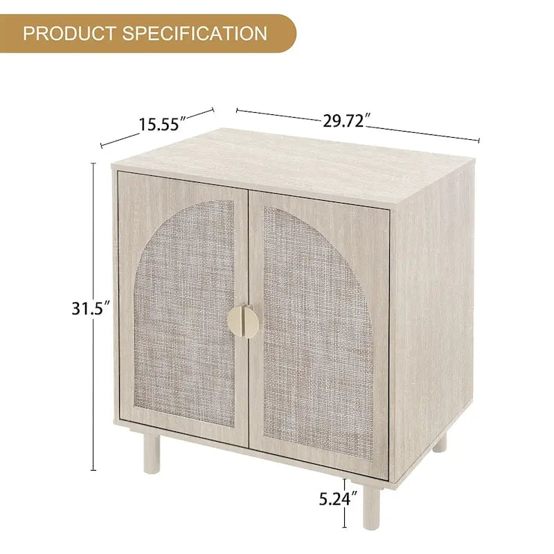 Buffet de rangement d’appoint en rotin avec portes, buffet bahut - 29.53Lx15.75Wx31.5H