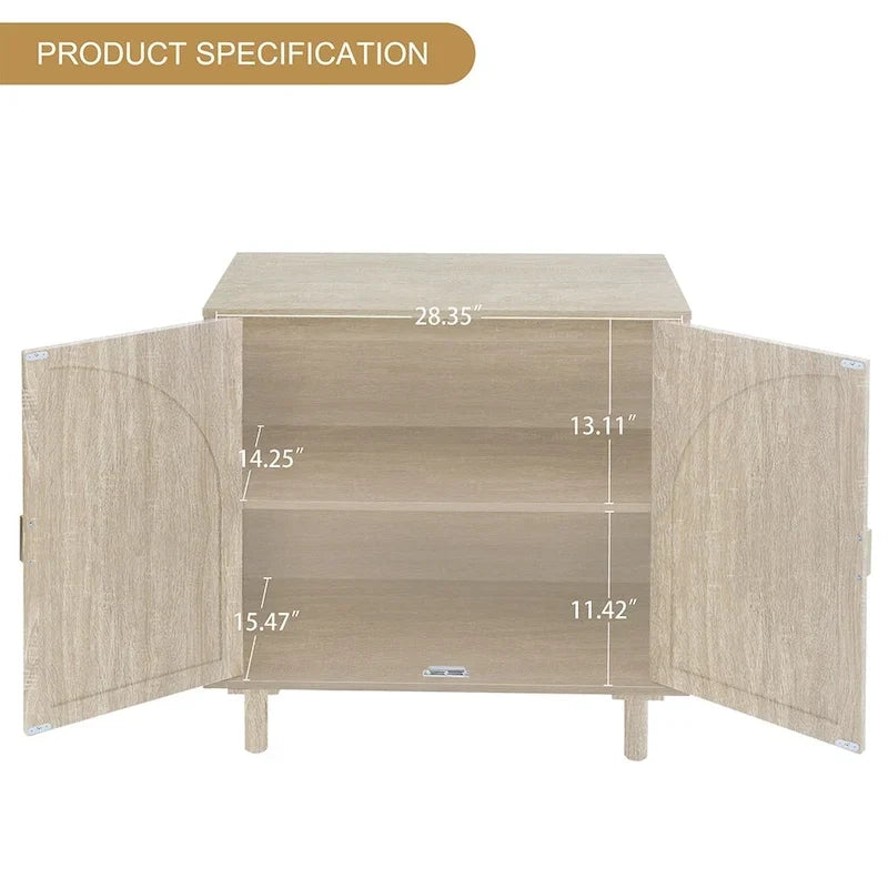 Buffet de rangement d’appoint en rotin avec portes, buffet bahut - 29.53Lx15.75Wx31.5H