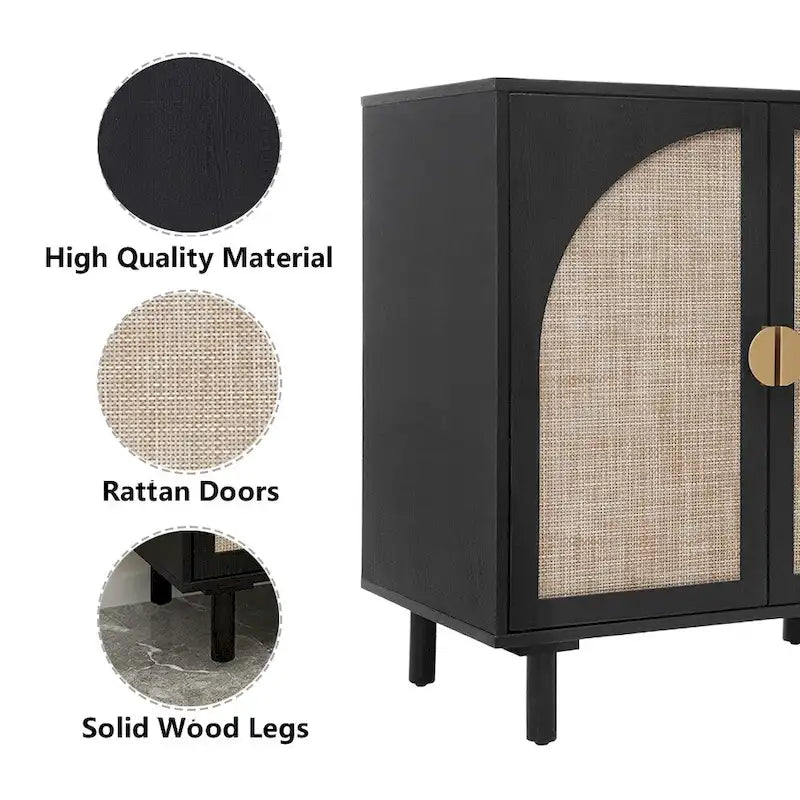 Buffet de rangement d’appoint en rotin avec portes, buffet bahut - 29.53Lx15.75Wx31.5H