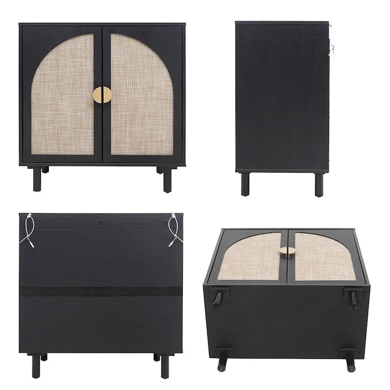 Buffet de rangement d’appoint en rotin avec portes, buffet bahut - 29.53Lx15.75Wx31.5H