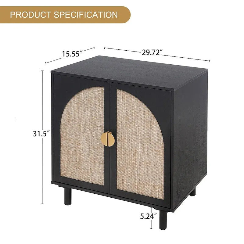 Buffet de rangement d’appoint en rotin avec portes, buffet bahut - 29.53Lx15.75Wx31.5H