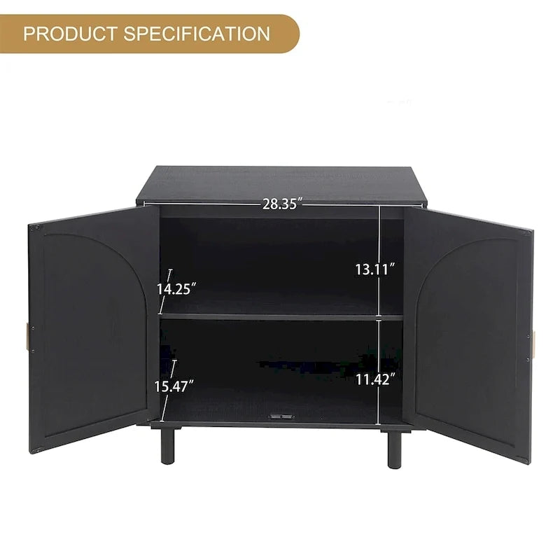 Buffet de rangement d’appoint en rotin avec portes, buffet bahut - 29.53Lx15.75Wx31.5H