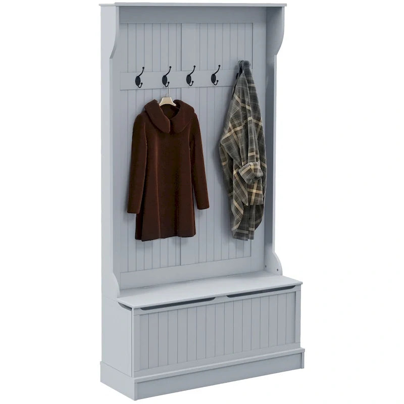 3-In-1 Entryway Hall Tree with Storage Bench, Coat Rack with Four Hooks and Shoe Storage, Black