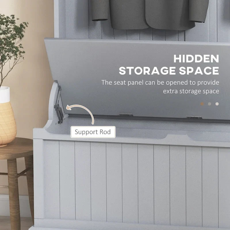 3-In-1 Entryway Hall Tree with Storage Bench, Coat Rack with Four Hooks and Shoe Storage, Black