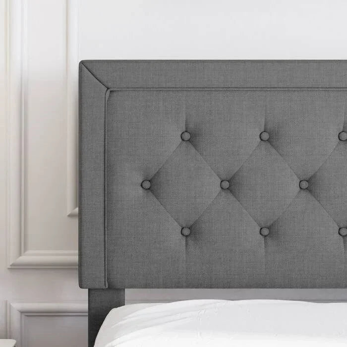 Linen Upholstered Adjustable Height Platform Bed with Button-Tufted Headboard