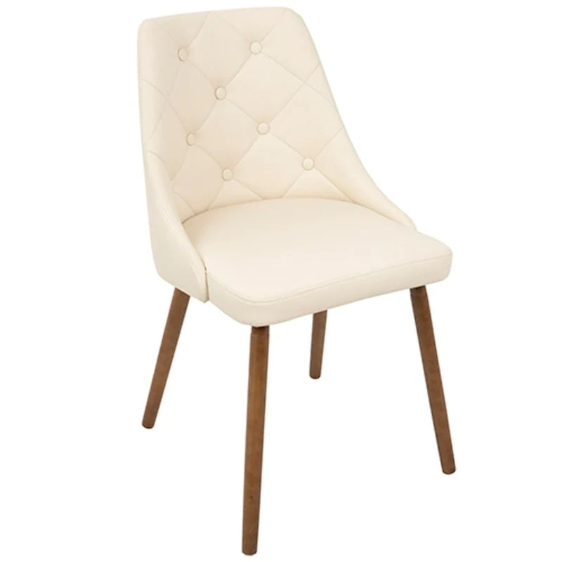 31.5 Walnut and Cream Quilted Faux Leather Modern Dining Chair