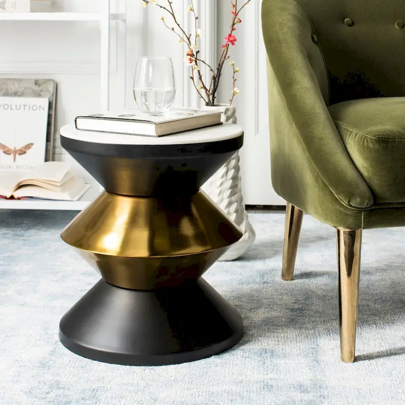 SAFAVIEH Margunde Black/ Gold Stone Top Side Table - 14.3 x 14.3 x 16 - 14Wx14Dx15H